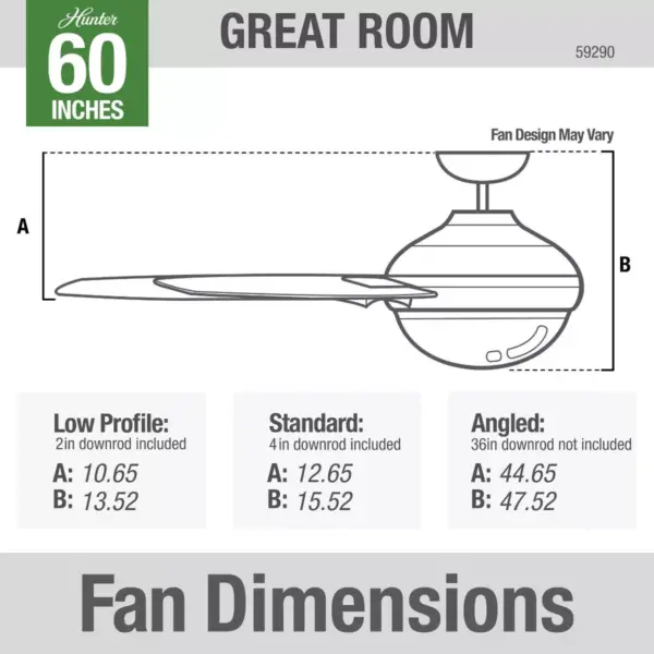 60" Bureau Ceiling Fan with Remote Black (Includes LED Light Bulb) - Hunter Fan