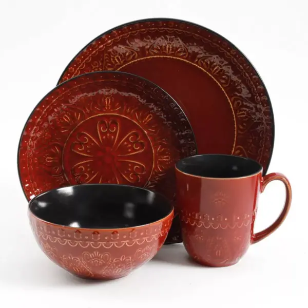 Gibson Elite 16pc Stoneware Milanto Dinnerware Set Red