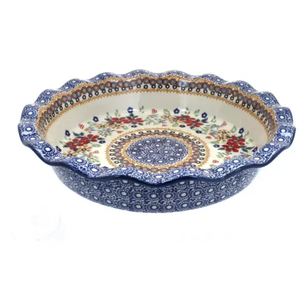 Blue Rose Polish Pottery Red Daisy Pie Plate