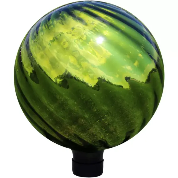 Sunnydaze Indoor/Outdoor Rippled Reflective Mirrored Surface Gazing Globe Glass Garden Ball with Stemmed Bottom and Rubber Cap - 10" Diameter - Green