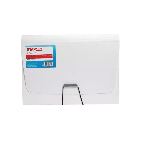 Staples Plastic 7 Pocket Reinforced Expanding Folder Letter Size White TR52024/52024