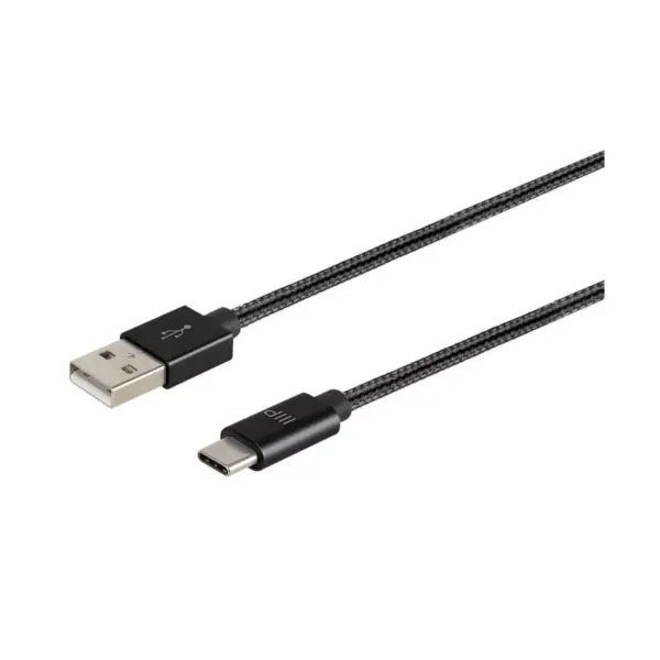 Monoprice USB 2.0 Type-C to Type-A Charge and Sync Nylon-Braid Cable - 10 Feet - Black, Up to 480Mbps, Fast Charging, Aluminum Connectors