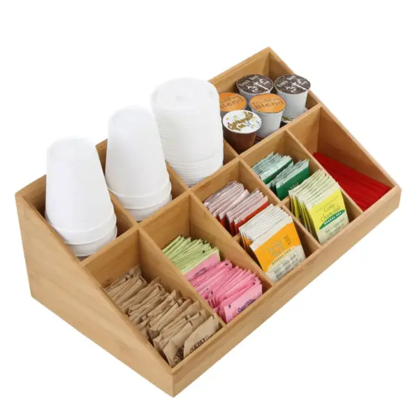 Mind Reader 11 Compartment Coffee Condiment Organizer, Brown Bamboo