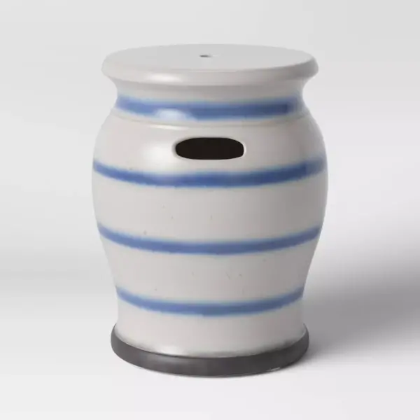 Ceramic Blue & White Striped Patio Accent Table - Threshold™