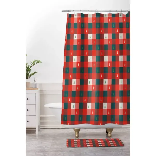 Zoe Wodarz Mini Tree Plaid Memory Foam Bath Mat Red - Deny Designs