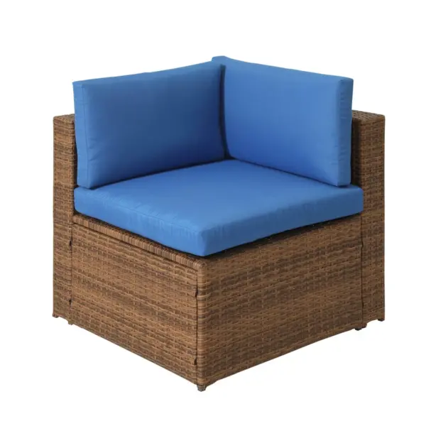 8pc Wicker Rattan Patio Sofa Set with Blue Cushions - Accent Furniture