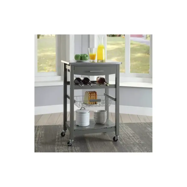 Powell Zoey 22 3/4" Wide Gray Wood and Stainless Steel Kitchen Cart