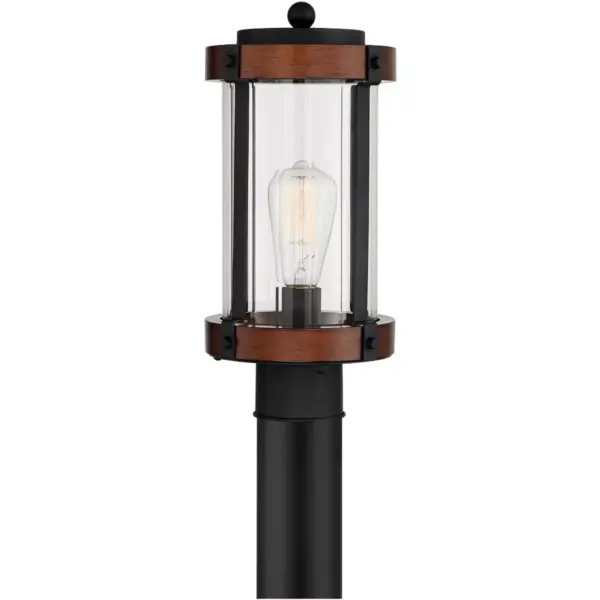 Franklin Iron Works Rustic Industrial Outdoor Post Light Fixture Black Dark Wood 13 3/4" Clear Glass Shade Exterior House Porch