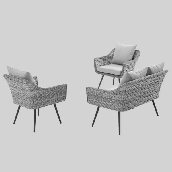 Endeavor 3pc Outdoor Patio Wicker Rattan Loveseat & Armchair Set - Gray - Modway