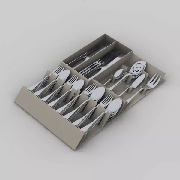 Knork ABS Plastic Kitchen Flatware Silverware Drawer Flexible Storage Tray Organizer Solution with Serving Set Space, Silver