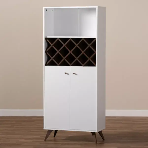 Serafino and Walnut Finished Wood Wine Cabinet White/Brown - BaxtonStudio