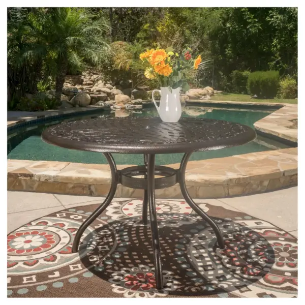 Phoenix Round Cast Aluminum Table - Hammered Bronze - Christopher Knight Home