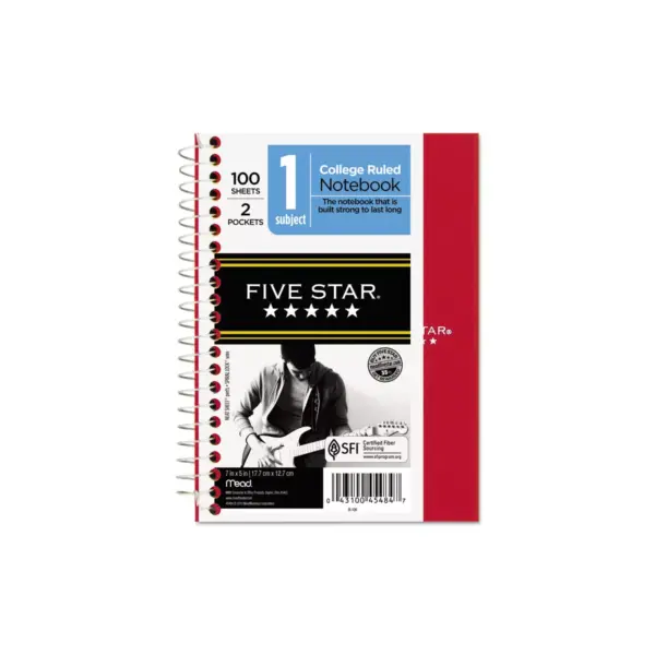 Five Star Wirebound Notebook College Rule 7 x 5 100 Sheets Assorted 45484