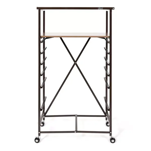 Origami CC6-Bronze Narrow Folding Storage Shelf Rolling Cart Unit with 6 Organizer Mesh Drawers in Bronze for Home, Office, or Dorm