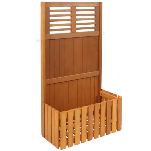 Sunnydaze Outdoor Garden Meranti Wood with Teak Oil Finish Planter Box with Privacy Screen and 2 Hooks for Hanging Basket Planters - 44" H - Brown