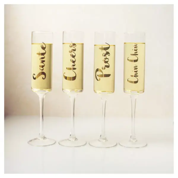 Contemporary Gold Cheers Champagne Flutes Drinkware Set