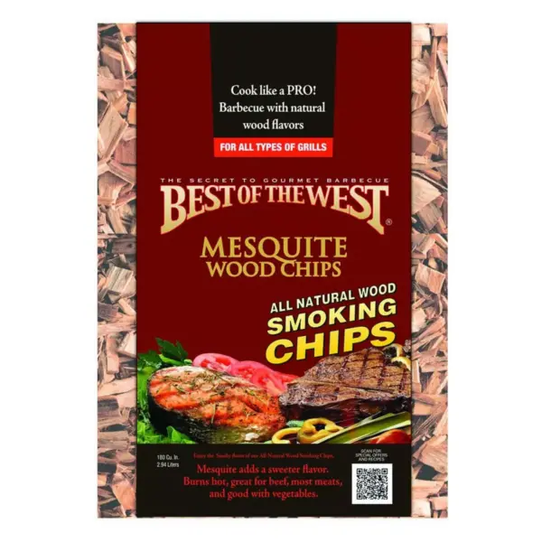 Best of the West All Natural BBQ Sweet Mesquite Wood Smoking Chips for All Grill Types, 180 Cubic Inches (4 Pack)