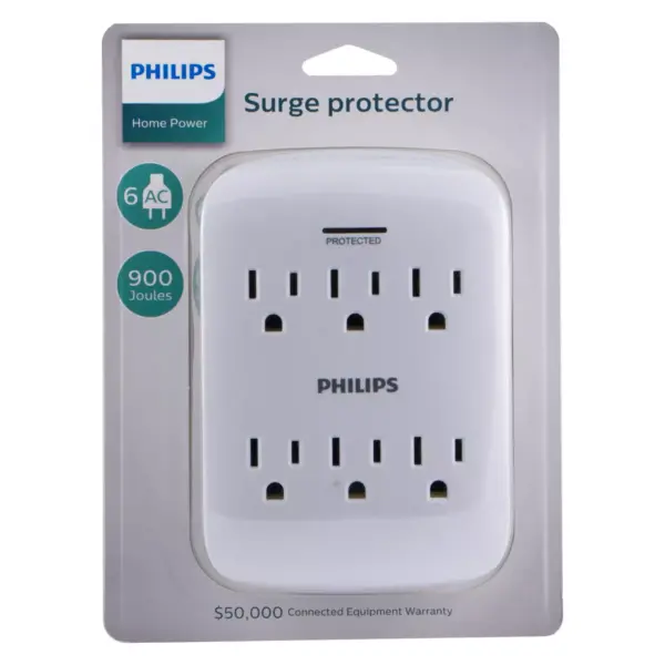 Philips 6-Outlet Surge Protector Wall Tap, White