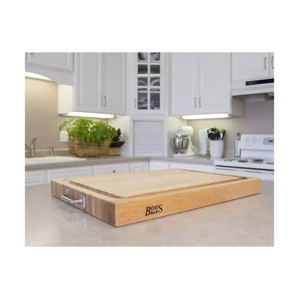 John Boos Block RAFR2418 24 x 18 Inch Edge Grain Maple Wood Reversible Cutting Board with Fluid Channels & Side Handles