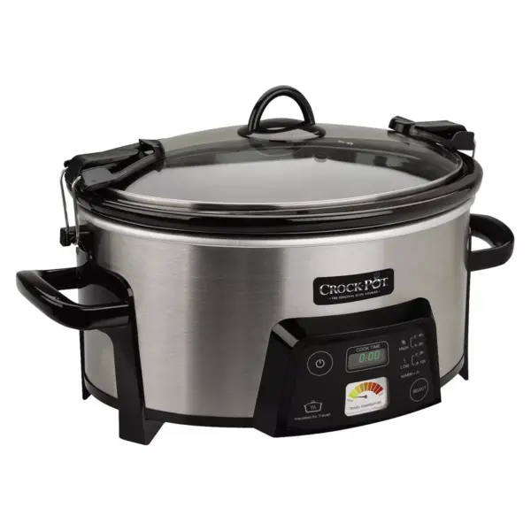 Crock-Pot Cook & Carry Digital Slow Cooker with Heat Saver Stoneware, Brushed Stainless Steel, SCCPCTS605-S