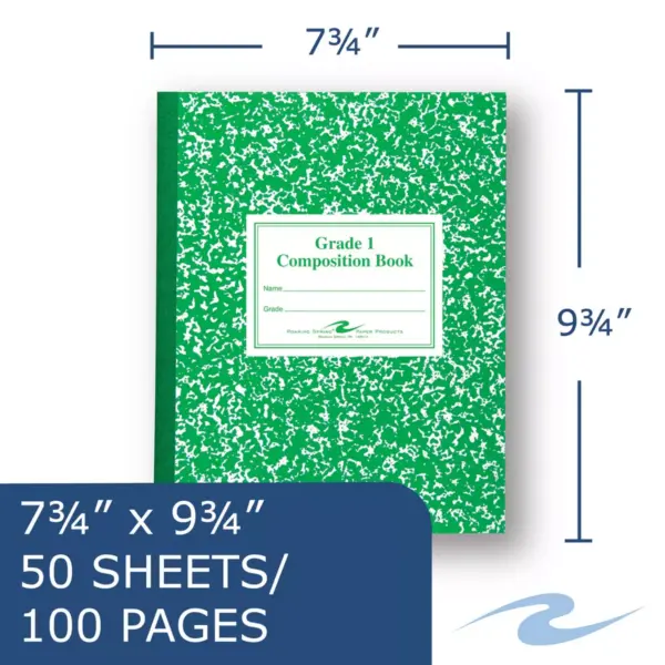 Roaring Spring Grade School Ruled Composition Book 9-3/4 x 7-3/4 Green Cover 50 Pages 77920