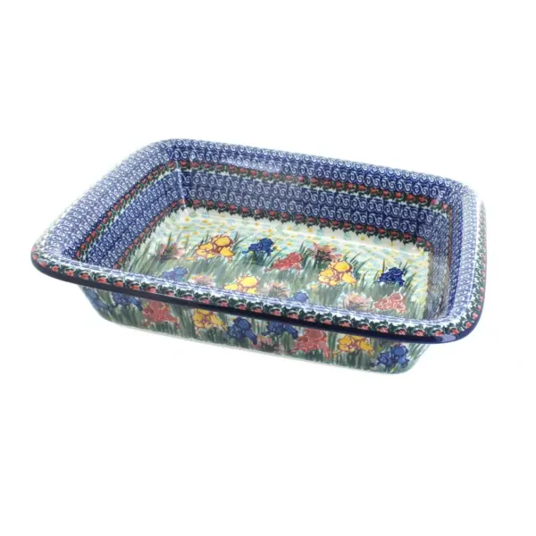 Blue Rose Polish Pottery Gladiolus Medium Rectangular Baker