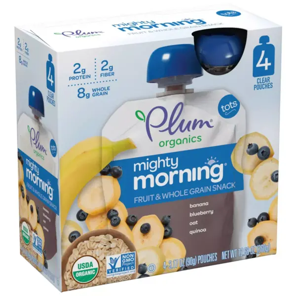 Plum Organics Mighty Morning 4pk Banana Blueberry Oat Quinoa Fruit & Whole Grain Snack Pouches - 12.68oz