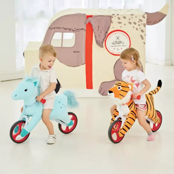 Wonder&Wise Kid's Animal Plush Toddler 20.5 Inch Tall Adjustable Training Balance Bike Ride On Toy, Ages 2 Years Old to 5 Years Old, Blue Horse