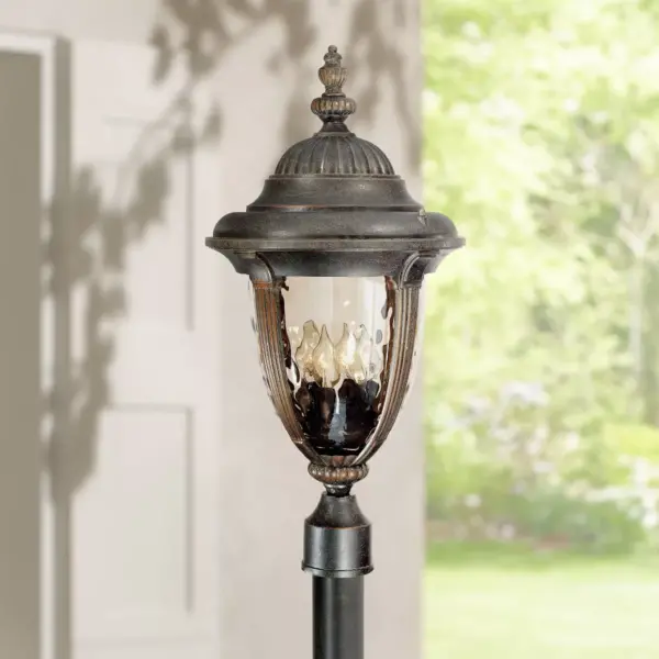 John Timberland Traditional Outdoor Light Post Fixture Veranda Bronze 24 1/2" Champagne Hammered Glass for Garden Yard Driveway