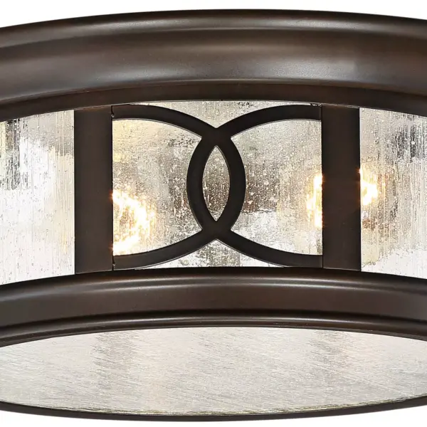 John Timberland Modern Outdoor Ceiling Light Fixture Mission Oil Rubbed Bronze Drum 12" Seedy Glass Damp Rated for Porch Patio