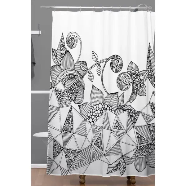 Valentina Ramos Triangle Flowers Shower Curtain Black - Deny Designs