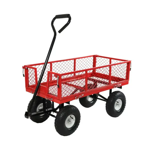 Sunnydaze Outdoor Lawn and Garden Heavy-Duty Durable Steel Mesh Utility Wagon Cart with Removable Sides - Red