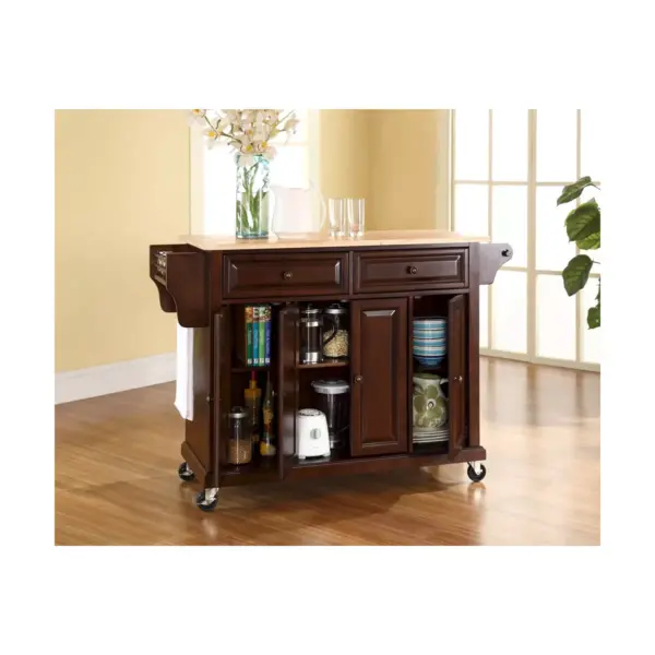 Natural Wood Top Kitchen Cart/Island - Vintage Mahogany - Crosley