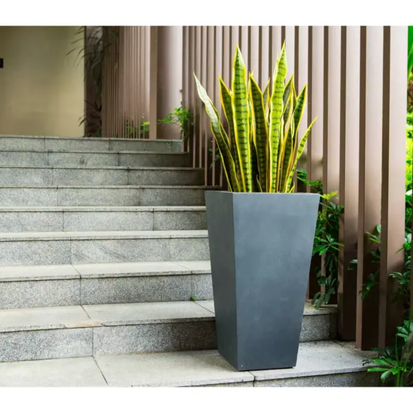 24.4" Kante Lightweight Modern Tapered Concrete Rectangular Planter Charcoal Black - Rosemead Home & Garden, Inc.