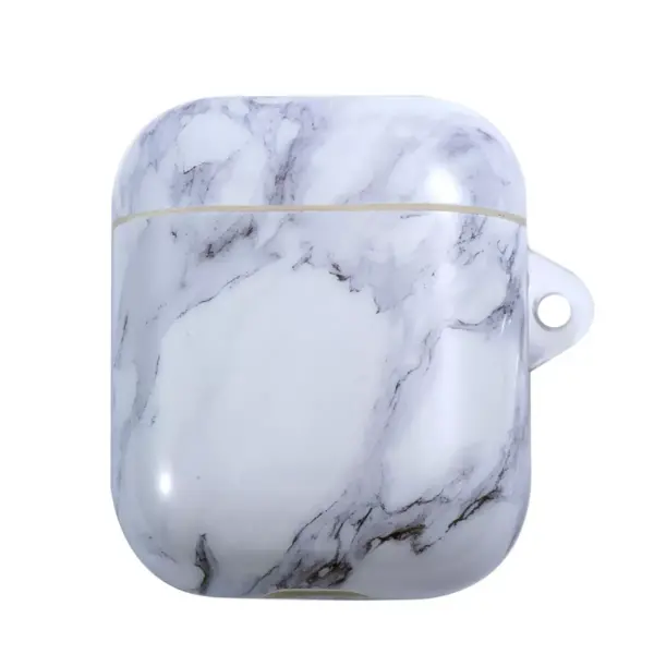 Insten Marble Protective Airpods Case Smooth Cover with Portable Keychain Compatible with Apple Airpods 2nd & 1st Generation, White