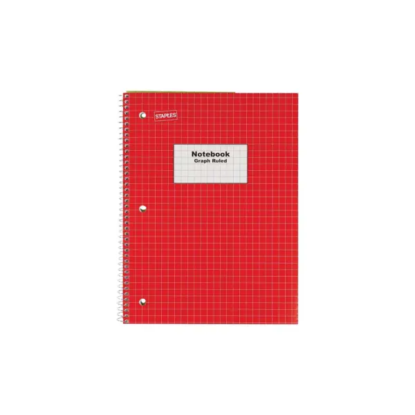 Staples Graph Ruled 4x4 Spiral Notebook 8" x 10-1/2" Red 132710