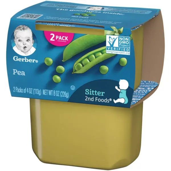 Gerber Sitter 2nd Foods Pea Baby Meals Tubs - 2ct/4oz Each