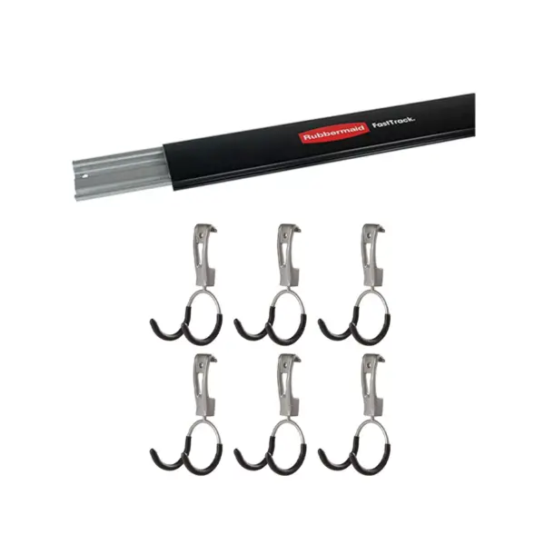 Rubbermaid 48 Inch Horizontal Wall Storage Rail & Hanging Garage Hook (6 Pack)