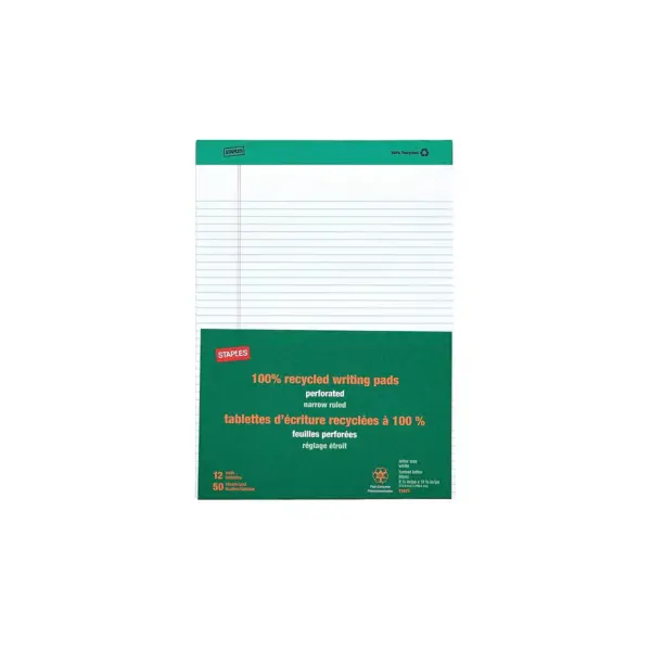 Staples Notepads 8.5" x 11.75" Narrow White 50 Sh./Pad 12 Pads/PK (21675) TR58187/21675