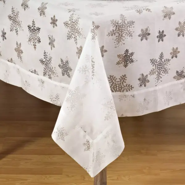 80"x80" Burnout Snowflake Design Tablecloth White - Saro Lifestyle