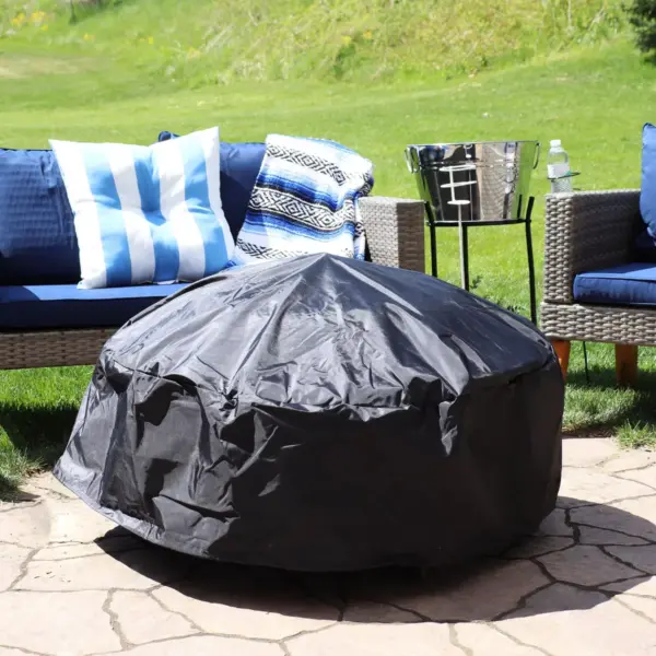 Sunnydaze Outdoor Heavy-Duty Weather-Resistant PVC and 300D Polyester Round Fire Pit Cover with Drawstring and Toggle Closure - 36" - Black