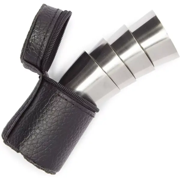 Okuna Outpost 4 Pack Stainless Steel Shot Glasses Cup Drinking Tumbler with Leather Case (50ml, 1.6oz)