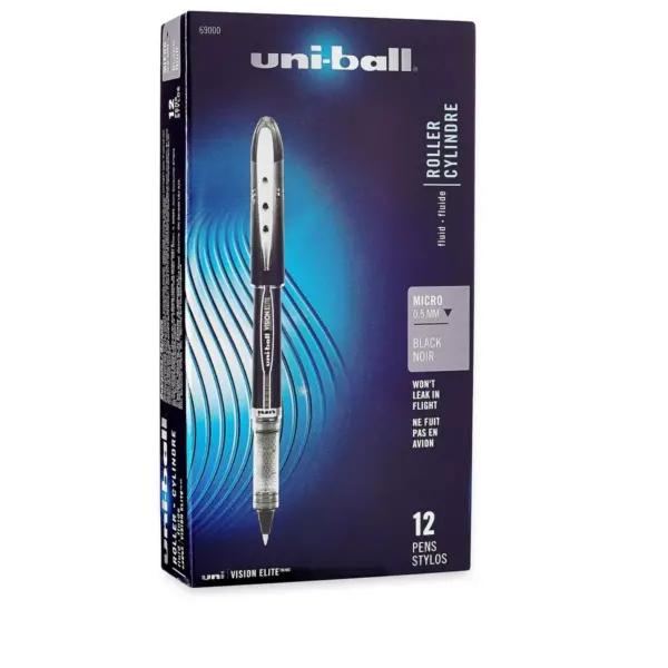 uni-ball VISION ELITE Rollerball Pens Micro Point Black Ink 488260