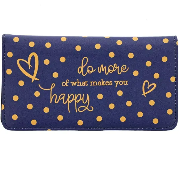 Juvale Checkbook Cover Wallet Credit Card Holder with RFID Blocking, Gold Foil Polka Dot Pattern, for Women, PU Leather Blue