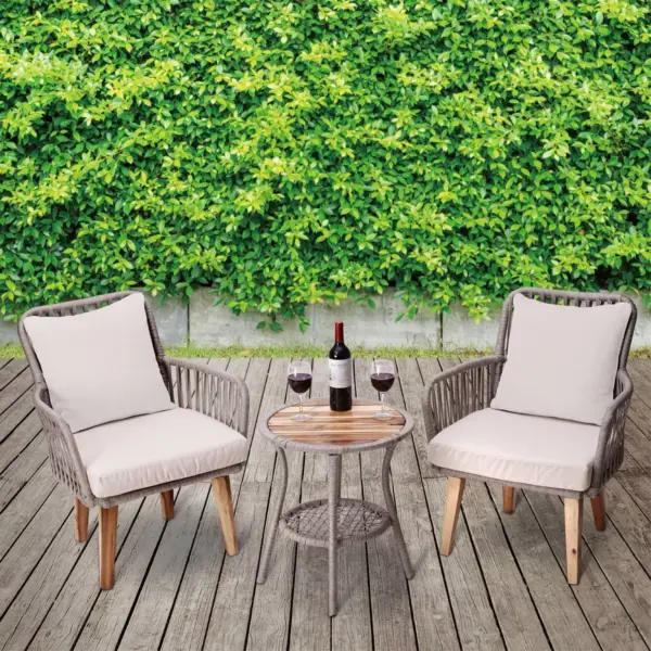 3pc Wicker Patio Bistro Set with Cushions - Peaktop