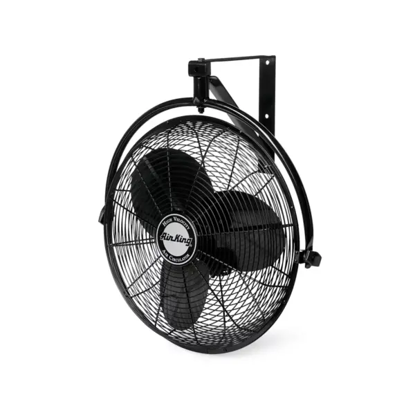 Air King 20 Inch 1/6 Horsepower 3-Speed 90-Degree Adjustable Angle Non-Oscillating Enclosed Workshop Home Garage Steel Wall Mounted Fan, Black