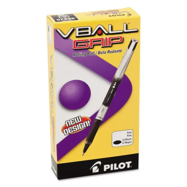 Pilot VBall Grip Liquid Ink Roller Ball Stick Pen Black Ink .7mm Dozen 35570