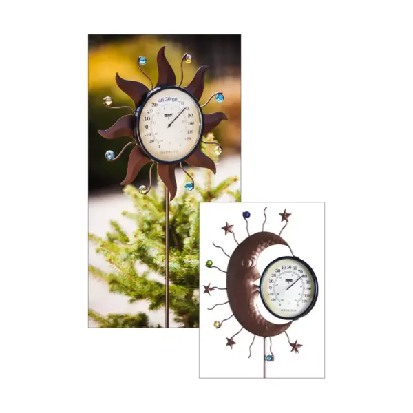 Evergreen Flag  Beautiful Moon and Stars Thermometer Garden Stake - 46 x 1 x 12.5  Inches Homegoods and Decorations for Every Space