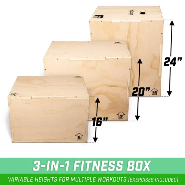 GoSports Fitness 3 In 1 Adjustable Portable Fitness Wood Plyo Cross Training Versatile Premium Wood Constructed Durable Launch Box