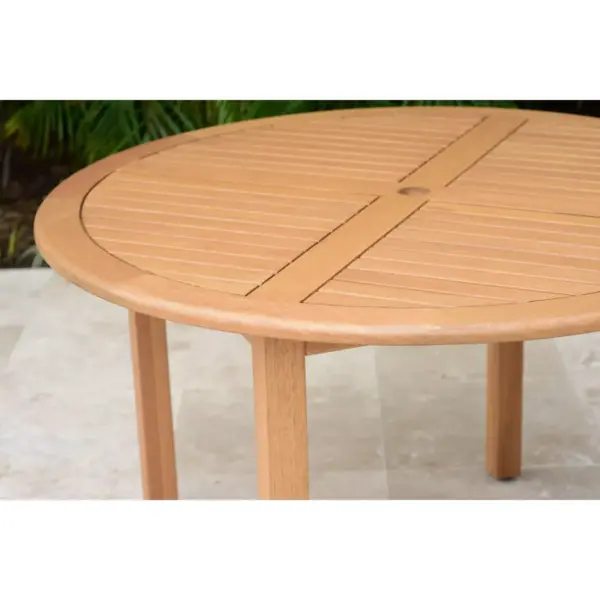 Ashley Patio Round Dining Table with Teak Finish - Brown - Amazonia